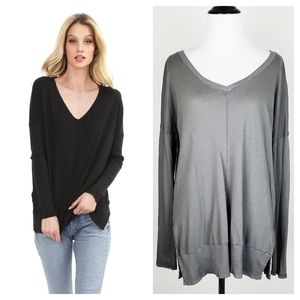 Bobi Revolve Rib Mix Long Sleeve Tee Knit Minimalist Slouchy Neutral Gray Boho